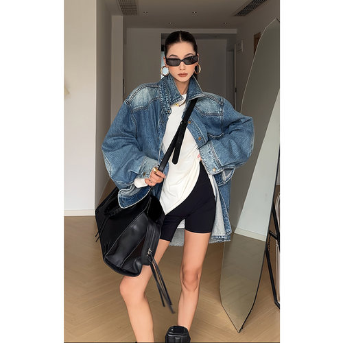 CIZZLEMORE 阔版时尚复古洗水新款显瘦纸片人感男友衬衫牛仔外套