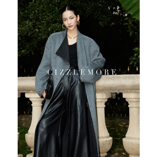CIZZLEMORE 高级感简约100%羊毛大衣单排扣不规则双面呢外套女