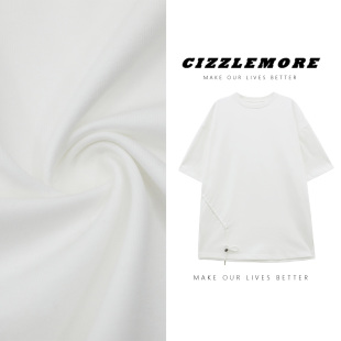 立体剪裁抽绳开叉T恤宽松显瘦百搭纯棉短袖 CIZZLEMORE 叙白