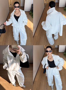 CIZZLEMORE 白色轻户外冲锋衣夹克外套工装阔腿伞兵裤子套装