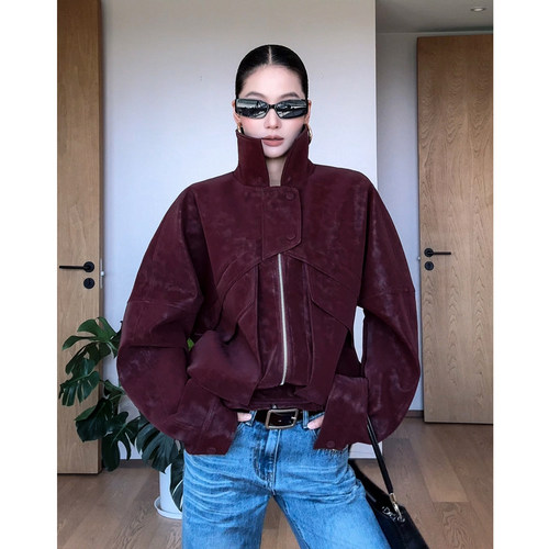 CIZZLEMORE【野蔷薇】复古老钱风设计款高级显贵短款夹克皮衣外套