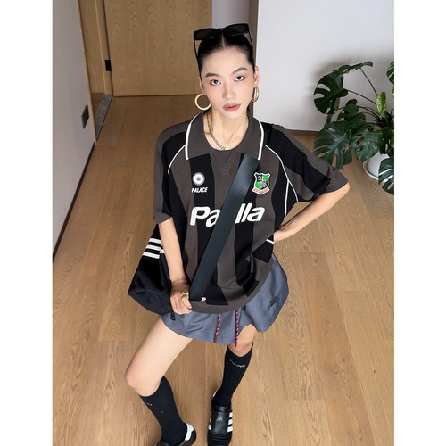 CIZZLEMORE【POLO美式】竖条纹翻领运动针织运动毛衣翻领短袖女