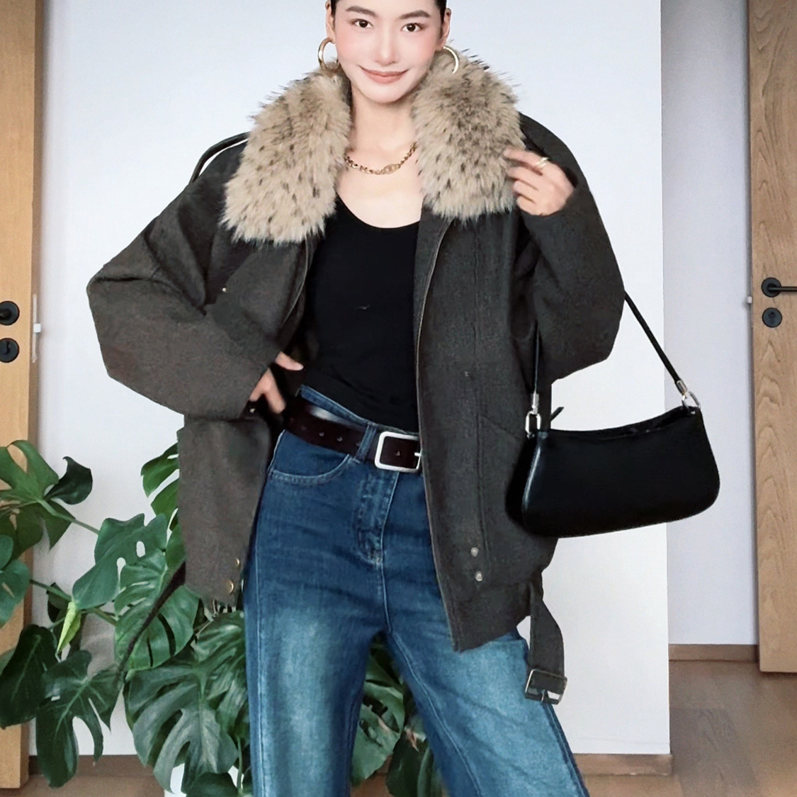 CIZZLEMORE【北海道】美拉德羊毛短款外套机车风休闲保暖外套上衣