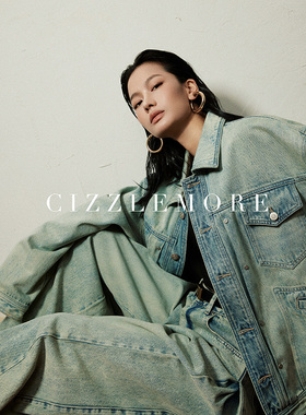 CIZZLEMORE 都市时髦街头舒适层次洗水牛仔外套+长裤两件套套装