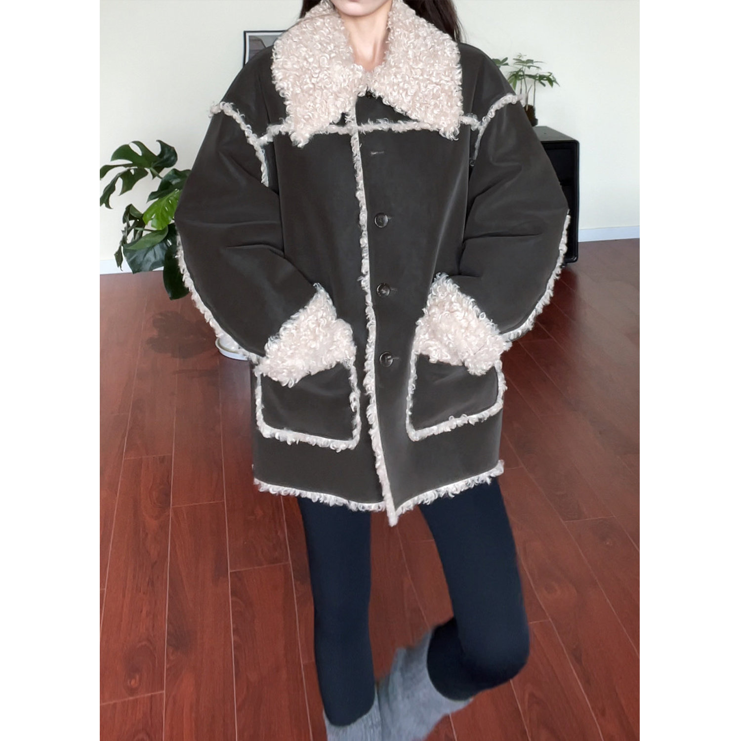 CIZZLEMORE【日暮往事】美式复古美拉德羊羔毛保暖棉服皮衣外套