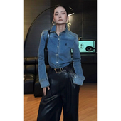 女洗水弹力收腰渐变显瘦牛仔上衣 百搭衬衫 CIZZLEMORE 蓝色时尚