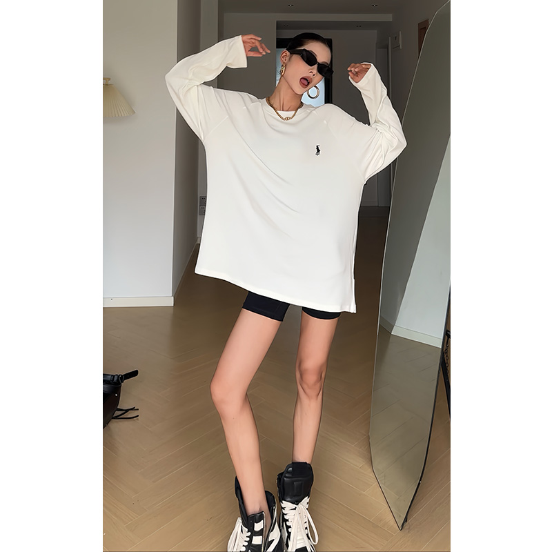 CIZZLEMORE 时髦经典小刺绣基础款柔软舒适百搭时尚长袖T恤