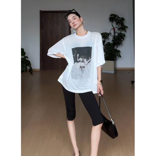CIZZLEMORE【雀跃】复古印花莱赛尔白色短袖宽松百搭oversize上衣