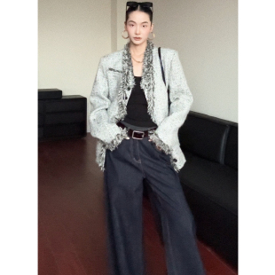 宽松直筒复古阔腿裤 CIZZLEMORE 深蓝色美式 原色牛仔裤 自由单宁