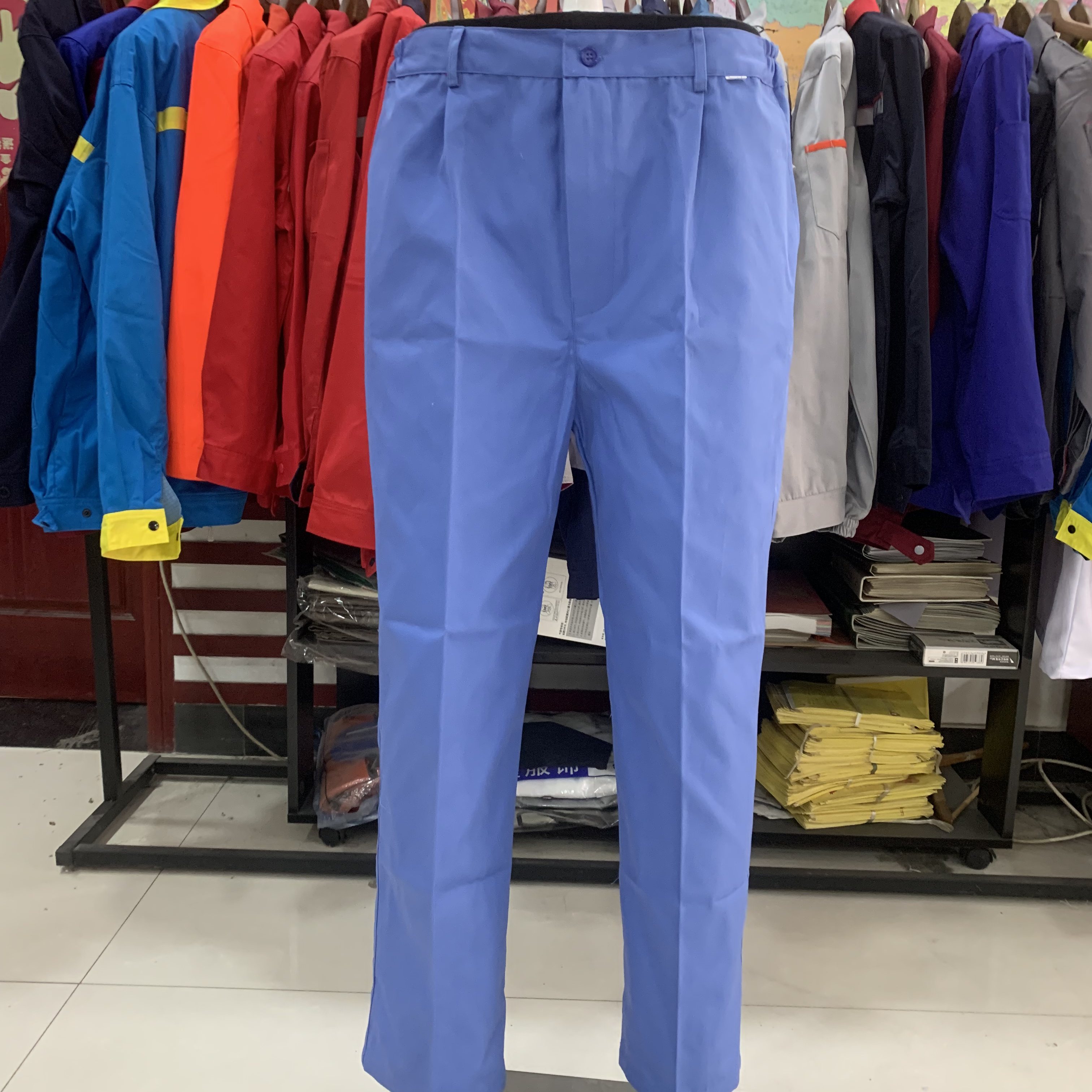 018C通用男女春秋冬浅蓝色工作服厚裤子工作裤工人劳保工厂装单裤