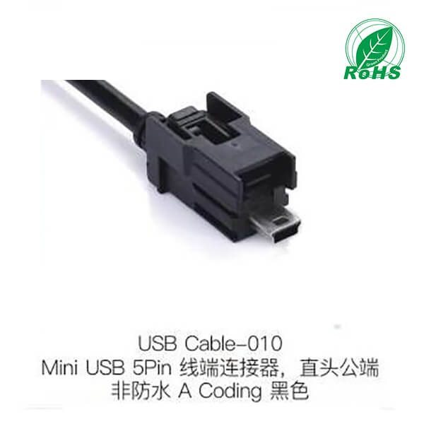 MiniUSB5Pin线端连接器直头公端非防水A-Coding黑色 HSL-USB =DSC