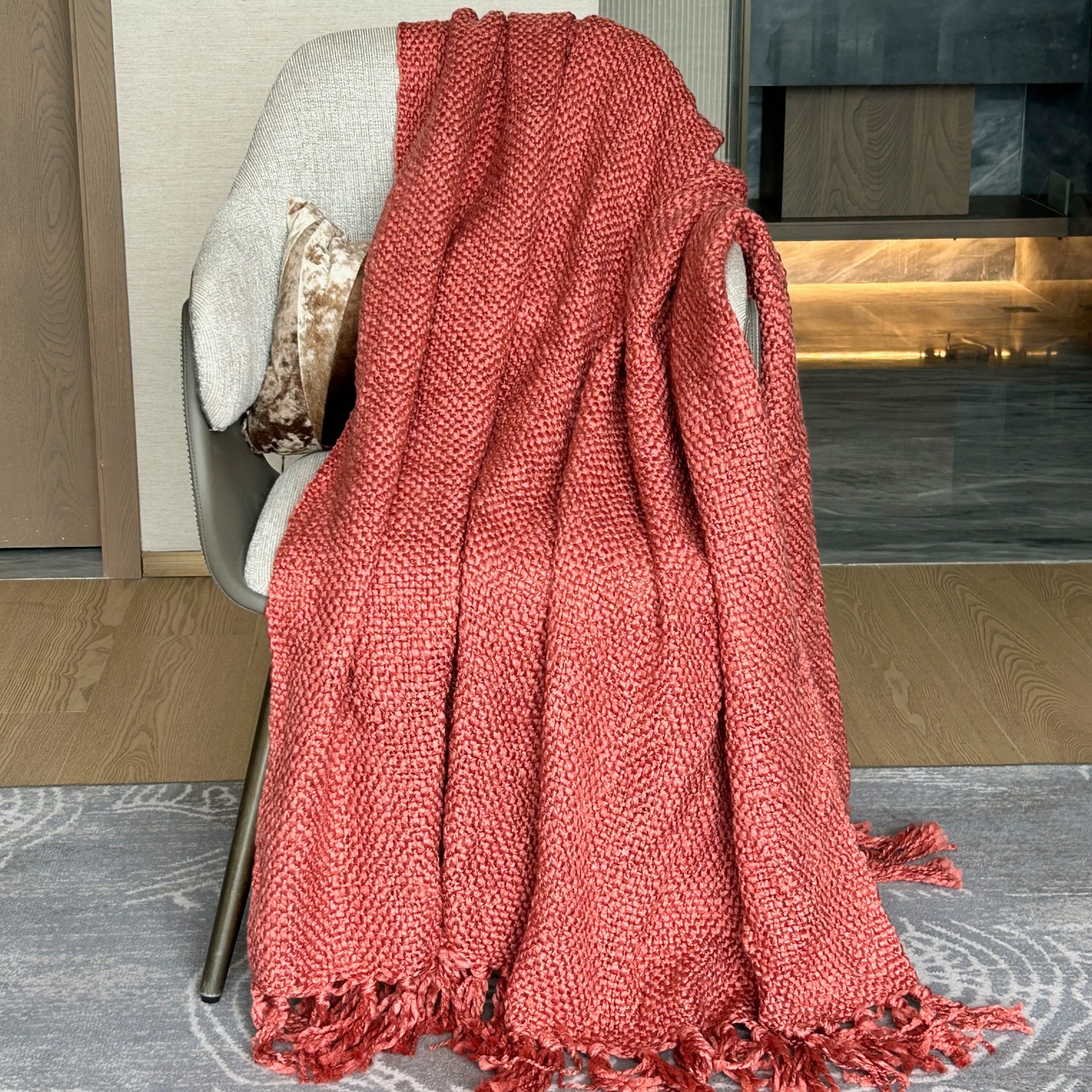 源75美金 欧式百搭外贸盖毯胭脂红 出口沙发毯办公室午睡毯空调毯