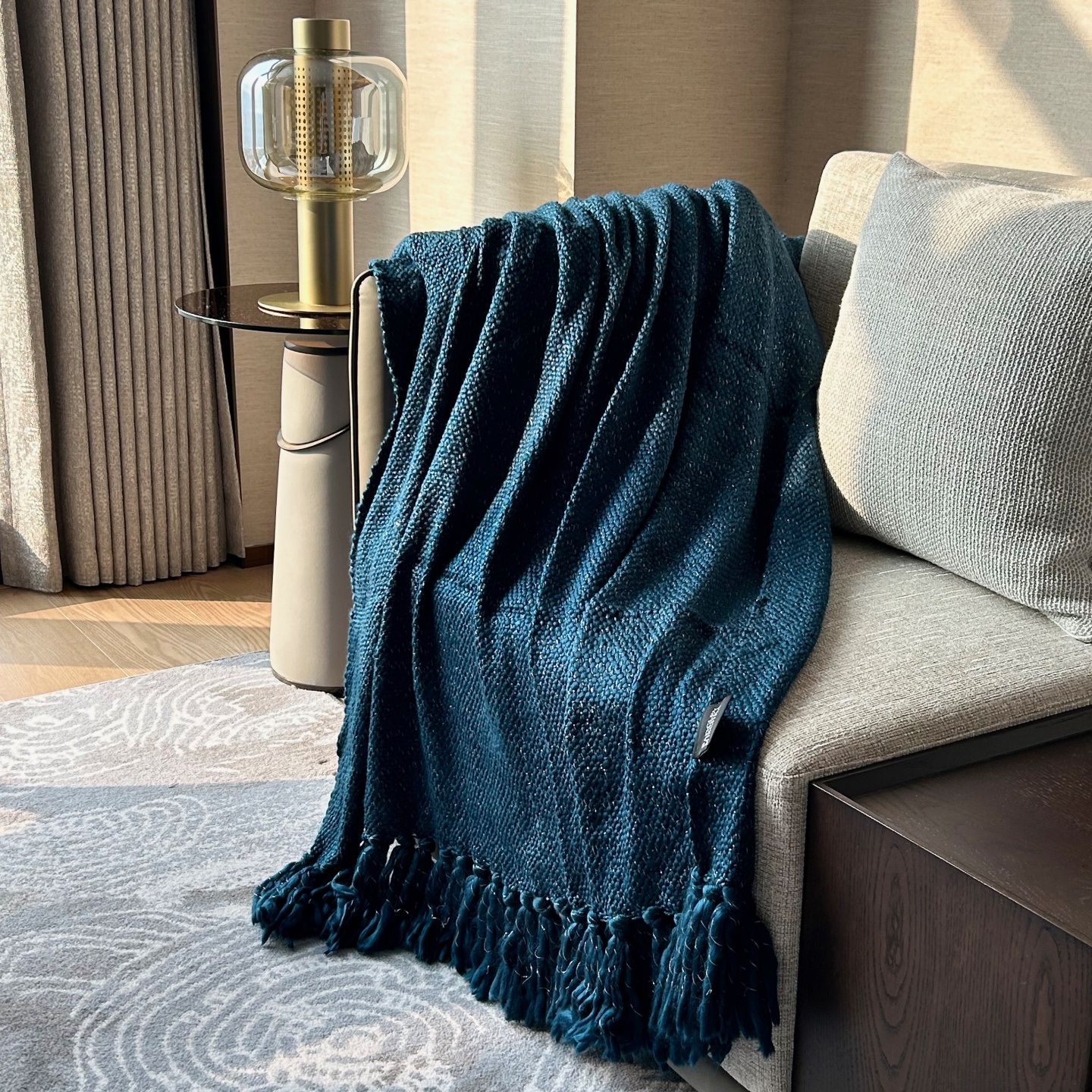 特惠美国设计师款绝美孔雀蓝外贸出口流苏毯沙发盖毯午睡毯空调毯