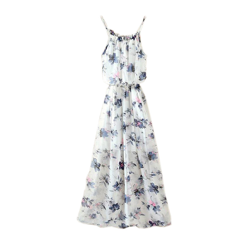 thumbnail for Temperament sweet floral chiffon strap dress female summer bohemian tube top dress long skirt beach skirt