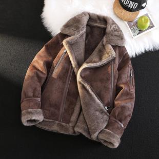 男士 皮毛一体加绒加厚翻领皮夹克外套皮衣皮草哈雷机车服 2025冬季