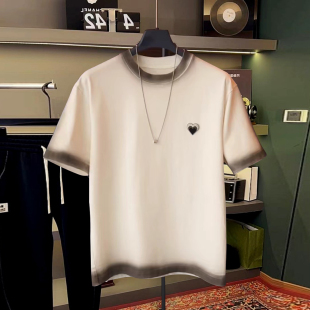 ins潮流宽松透气圆领渐变爱心小标短袖 薄款 夏季 轻奢高级感t恤男士