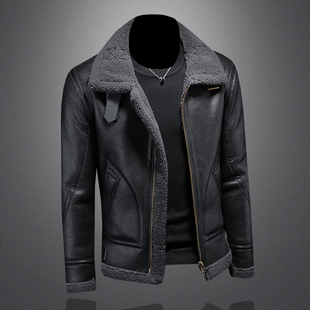高级感羊羔毛皮毛一体男冬季25新款外套装潮牌加绒加厚机车皮夹克