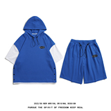 白底夏季潮牌时尚情侣百搭运动短袖连帽T恤套装TZ703P85控108，男装T恤，电商A247-1