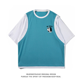 ！2024春季潮流个性印花全棉百搭假两件短袖T恤T500P35控48，男装T恤，电商A247-1