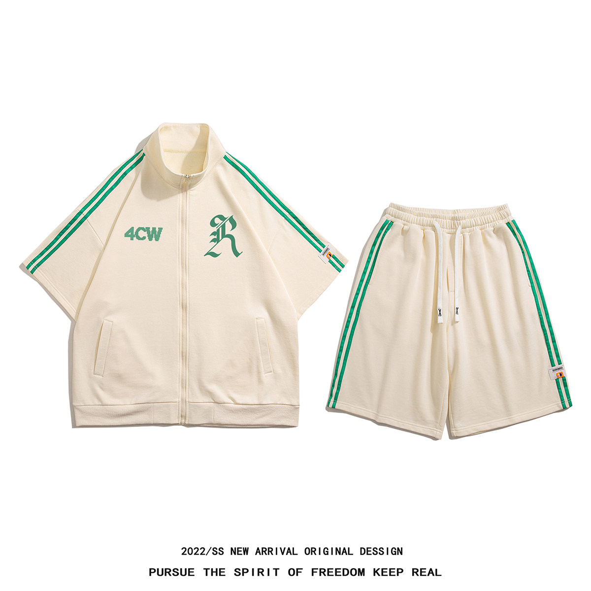 白底夏季新款潮牌情侣百搭运动短袖开衫套装TZ655P85控108,男装T恤,电商A247-1