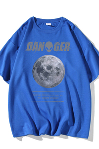 白底 夏季新款月球印花宽松百搭全棉情侣短袖T恤 T1041 P25控38图片