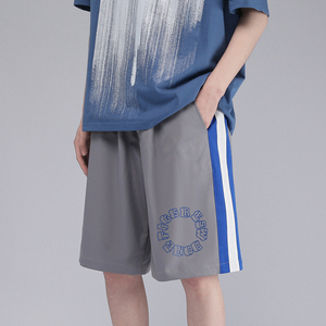 白底潮流宽松字母印花运动情侣拼接休闲裤A112P35控48