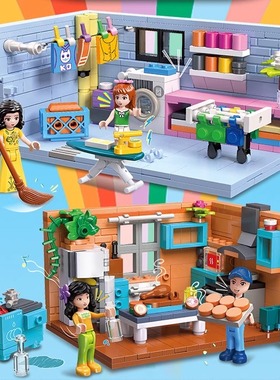 杰星59248塑胶小颗粒DIY组装街景积木女孩过家家迷你仿真厨房模型