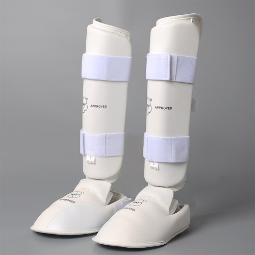 白色空手道护胫连脚护脚套护腿护脚空手道护具护腿成人空手道护腿