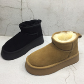 新款 断码 处理真皮女鞋 品牌撤柜2025冬季 韩版 厚绒保暖平底雪地短靴