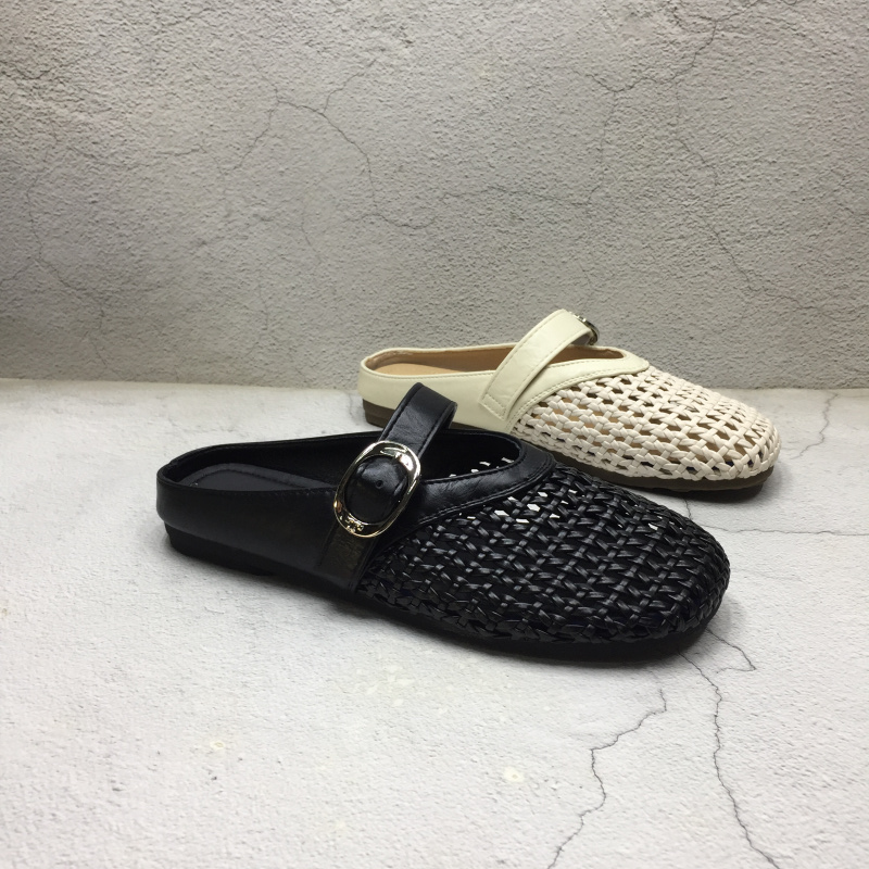 品牌撤柜2025春季新款断码处理女鞋休闲编织透气方头外穿平底拖鞋