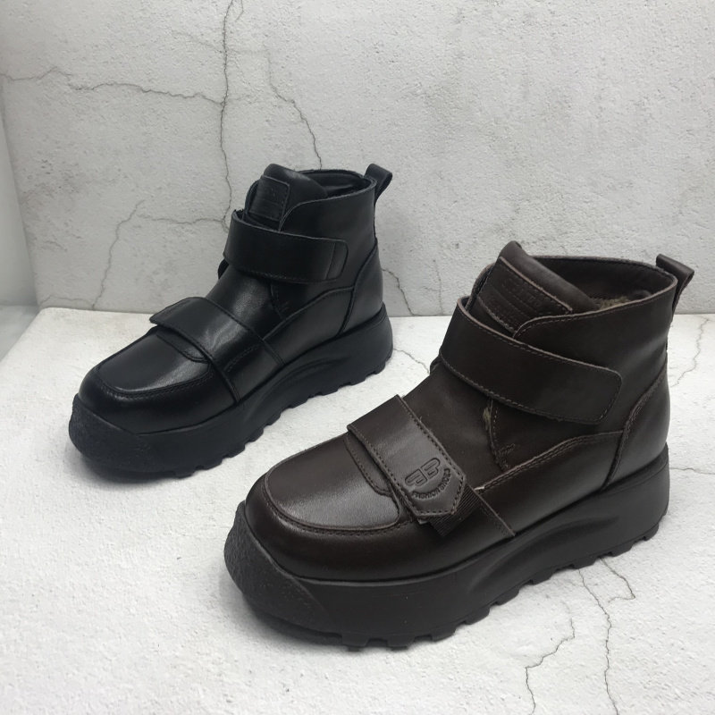 品牌撤柜2025冬季新款断码处理真皮女鞋魔术贴休闲厚底加绒短筒靴,女鞋,时装靴,淘宝优惠券,粉丝福利购,淘宝优惠卷