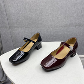 新款 断码 处理真皮女鞋 品牌撤柜2026春季 气质方头中跟百搭玛丽珍鞋