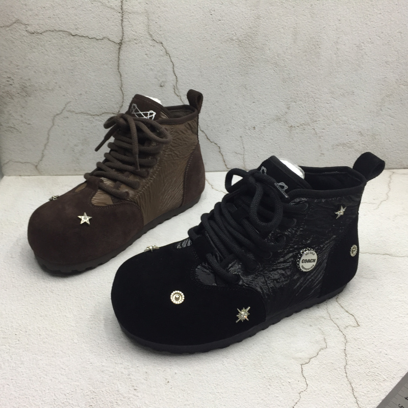 品牌撤柜2025秋季新款断码处理真皮女鞋平底绒里保暖潮流高帮鞋女