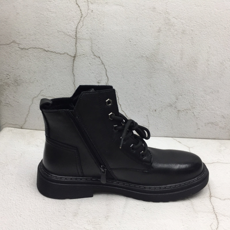 品牌撤柜冬季新款真皮商务休闲牛皮男鞋尖头显瘦时尚前绑带马丁靴