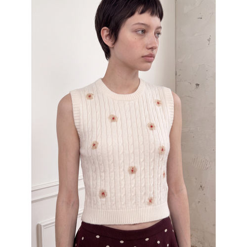 knits market 14B 花朵绞花毛衣针织衫针织短背心 多色 24S