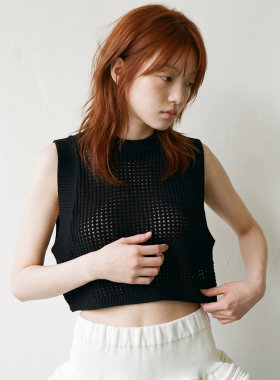knits market 43B 镂空宽松针织背心针织短背心黑色 21S