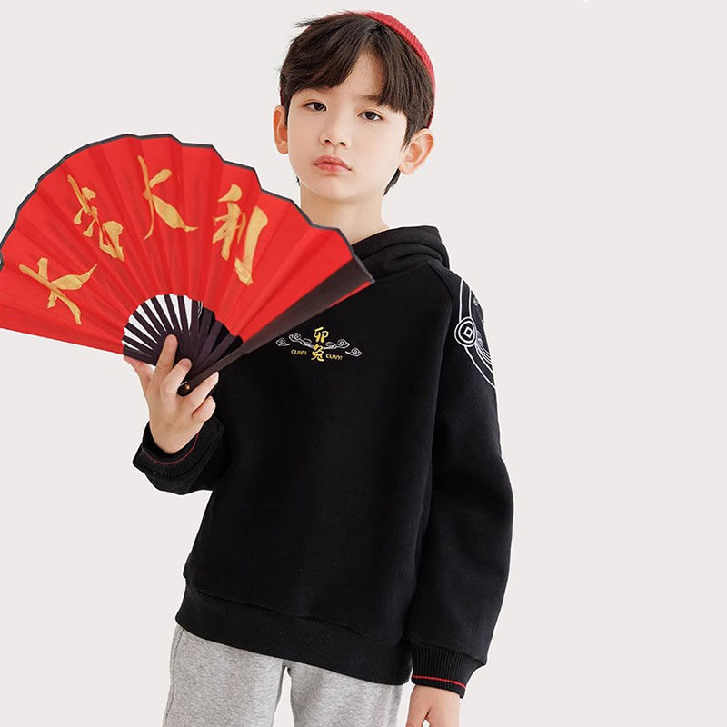 【国风+复合绒】纯一良品童装男童加绒卫衣秋冬 中大童休闲服连帽