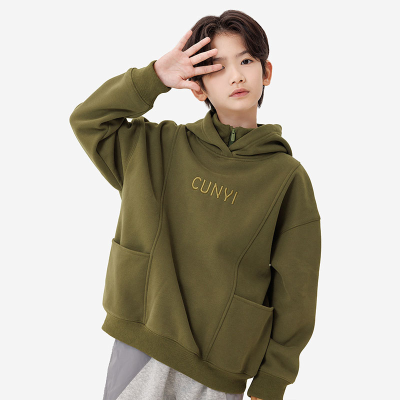 纯一良品男童加绒宽松卫衣连帽