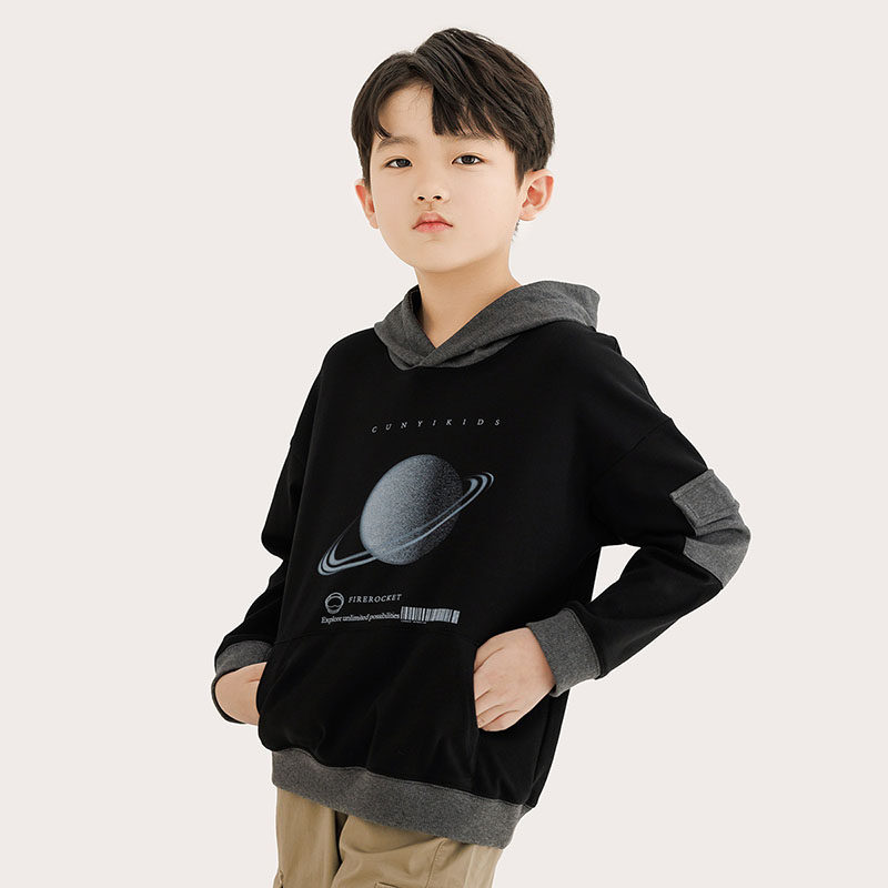 纯一良品男童拼接撞色正肩卫衣连帽 中大童休闲服 长袖套头衫春秋