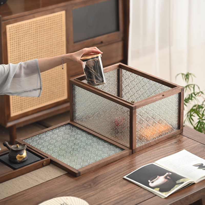 浮霞木坊黑胡桃木复古收纳箱