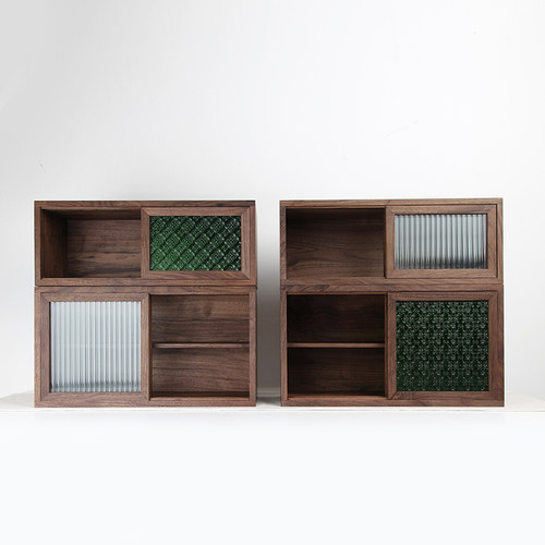 浮霞木坊黑胡桃木推拉门小柜子