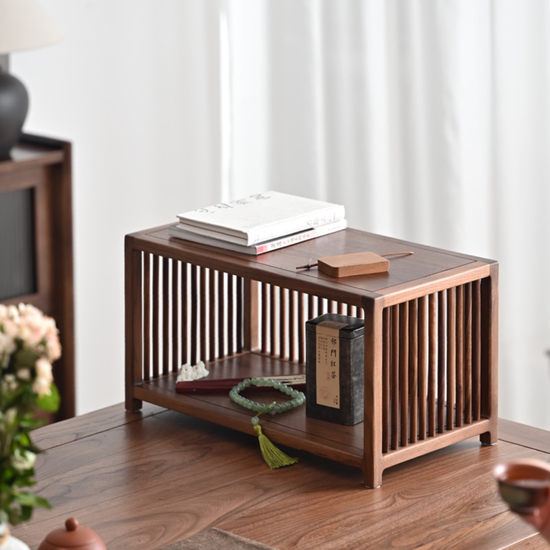 浮霞木坊茶空间黑胡桃木收纳架