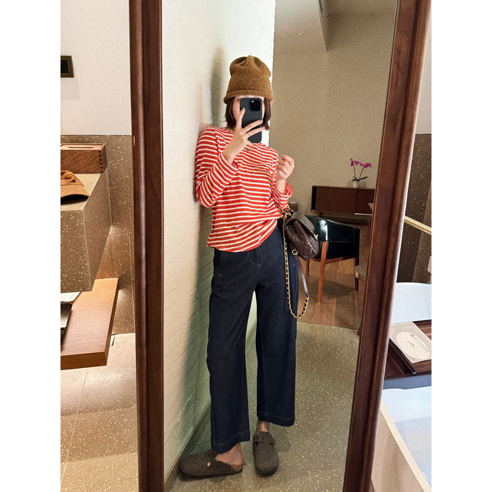 条纹雨露麻雪花时尚针织亲肤上衣