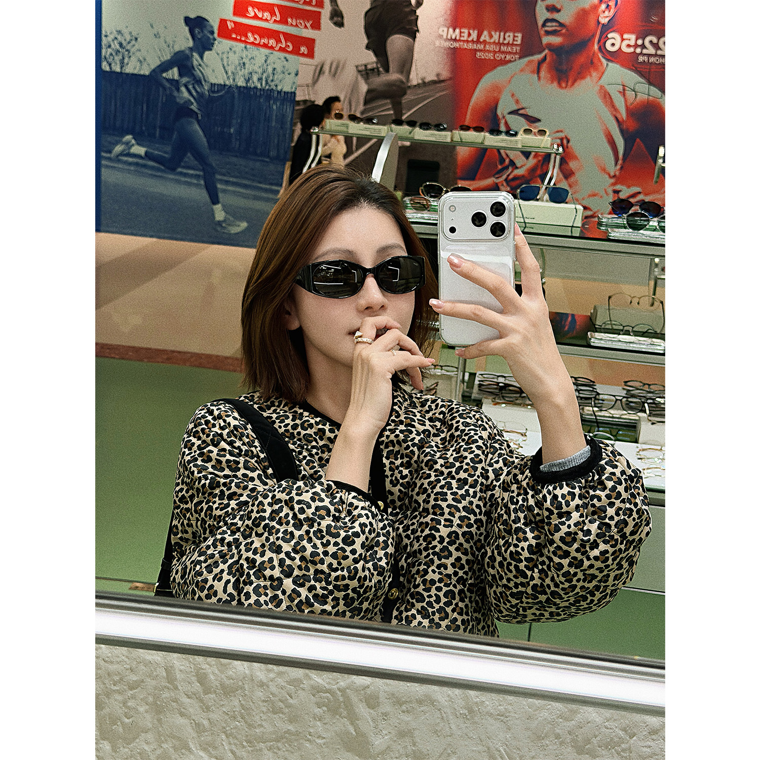 【唐悠悠】du家豹纹面料！全羊毛200克印花圆领棉服女设计感外套