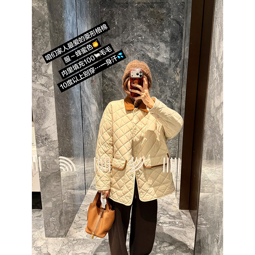 【唐悠悠】200g全羊毛填充厚实保暖菱格中长款棉服女新款休闲外套