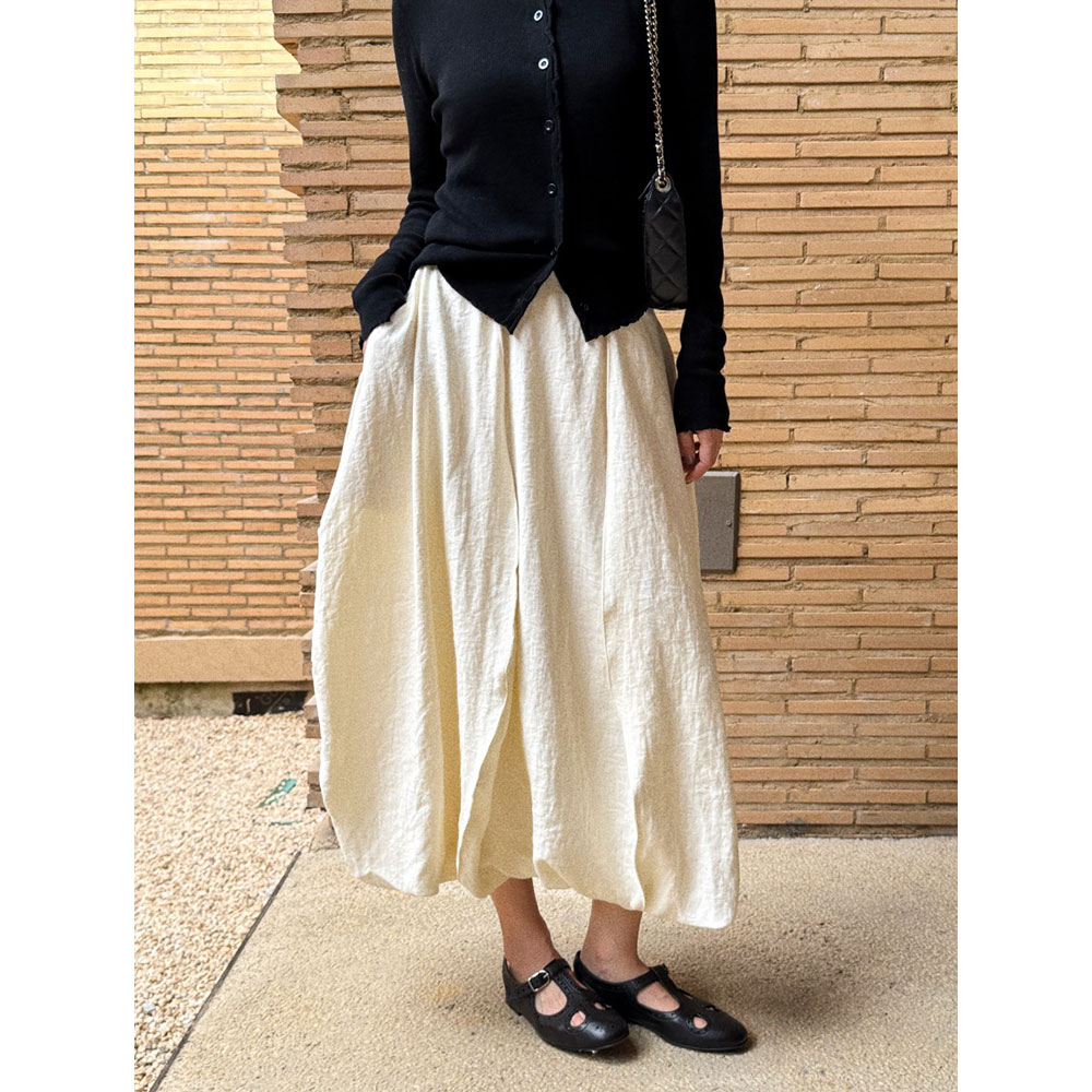 手工立裁！花苞雨露麻混纺半身裙