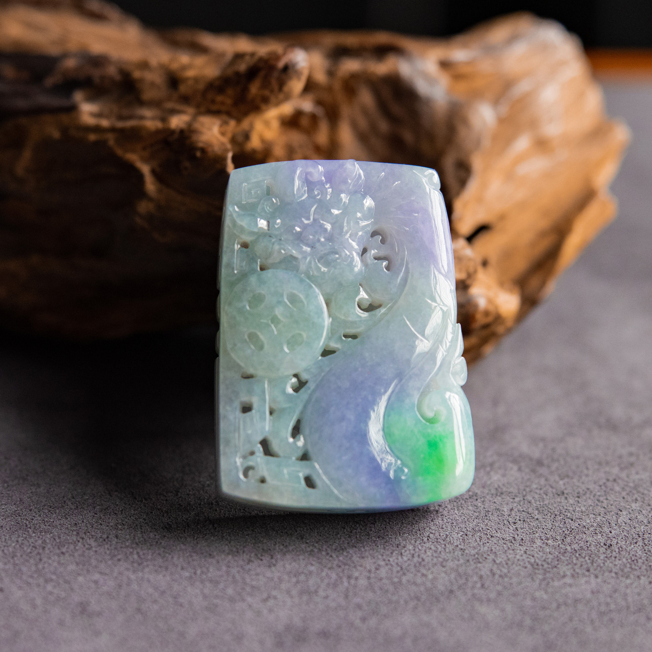 天然翡翠 a货 吊坠 挂件 仿古龙凤牌 春 冰种xdd4429