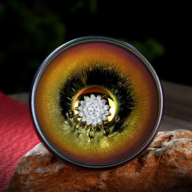非月窑锔钉工艺镶银盏陈敏七彩建盏妖妃妖姬中式复古风轻奢主人杯