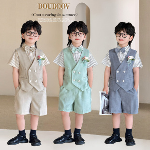 儿童夏季马甲套装2025新款男童韩版西装宝宝学院风六一礼服演出服