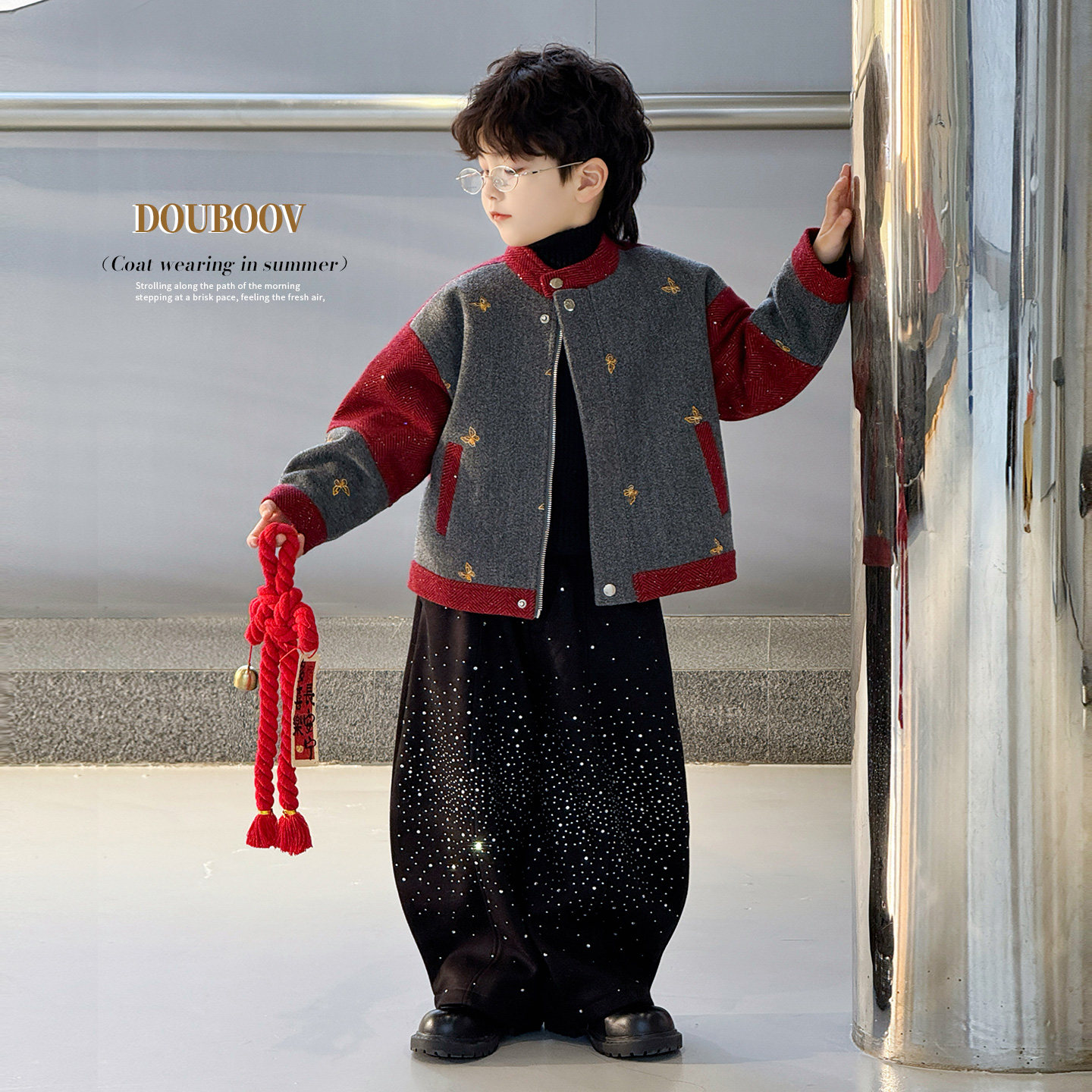 儿童刺绣立领夹克2025冬季加绒保暖蝴蝶刺绣外套撞色拉链洋气时髦,童装/婴儿装/亲子装,夹克/皮衣,淘宝优惠券,粉丝福利购,淘宝优惠卷